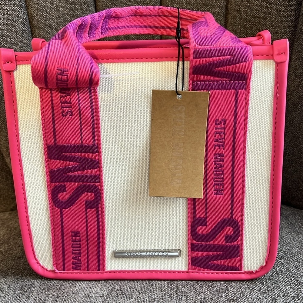 NWT Steve Madden bwebber satchel pink flash canvas crossbody tote bag - Picture 9 of 12